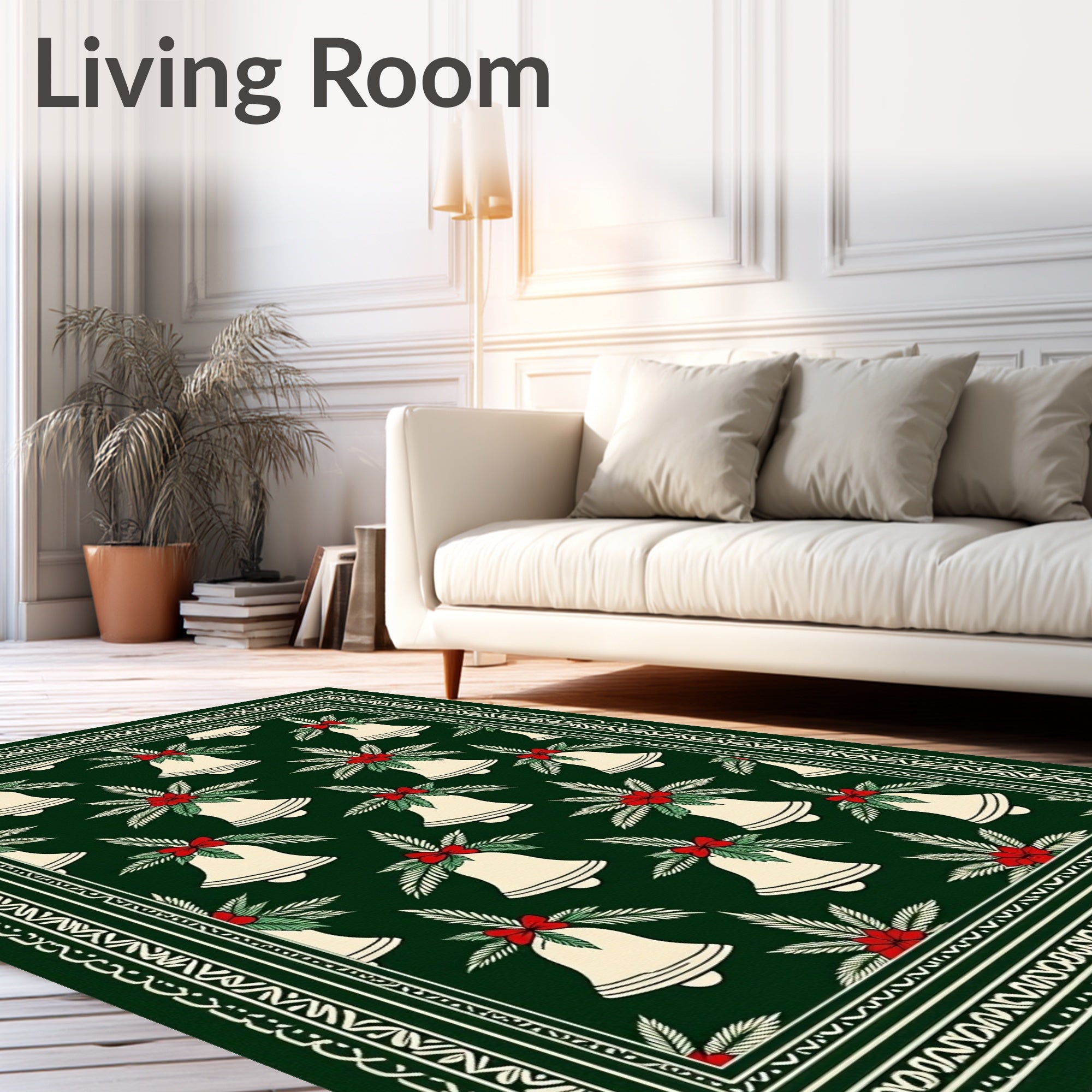 Holiday Bells Red Bow Garland Rug
