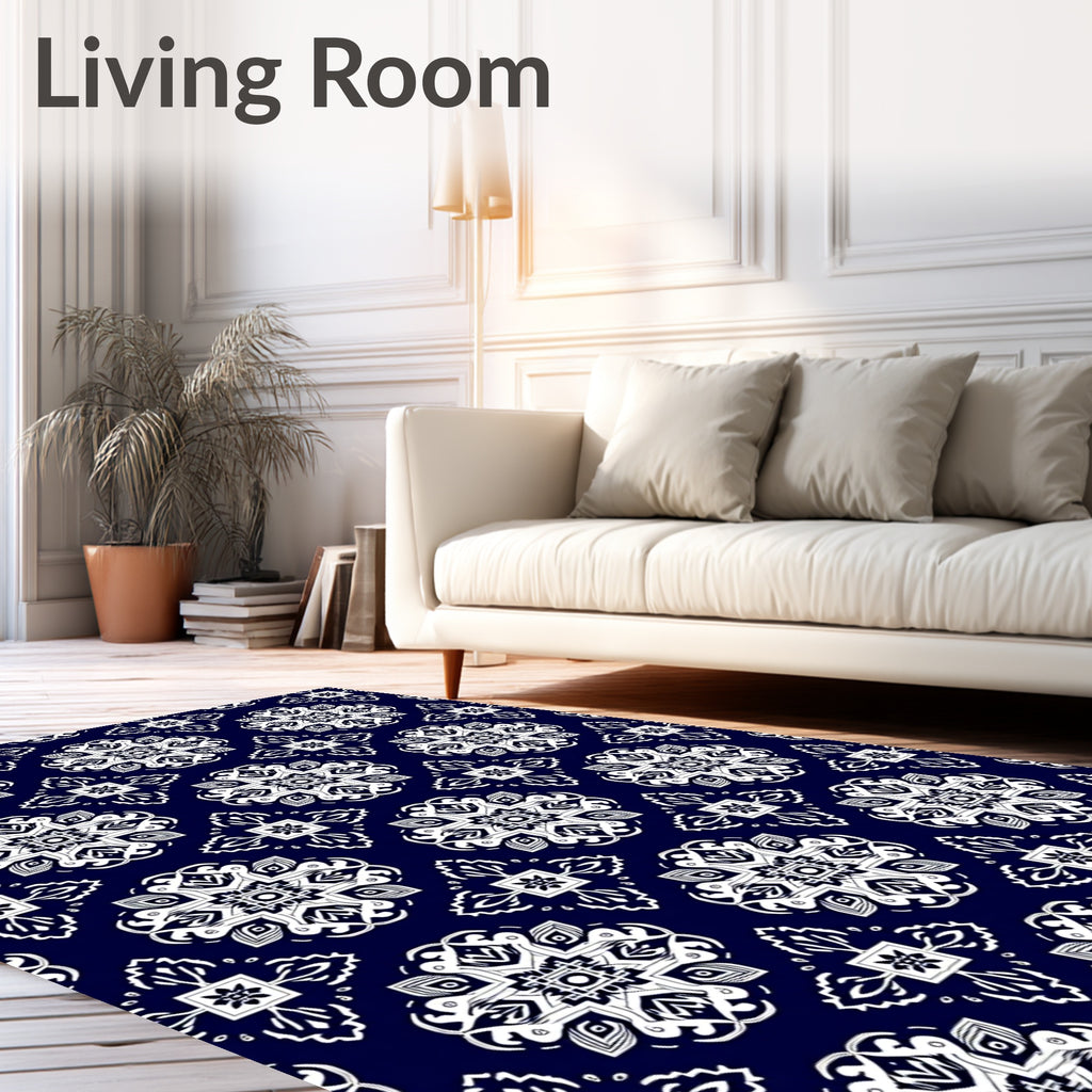 Classic White Medallion Navy Rug