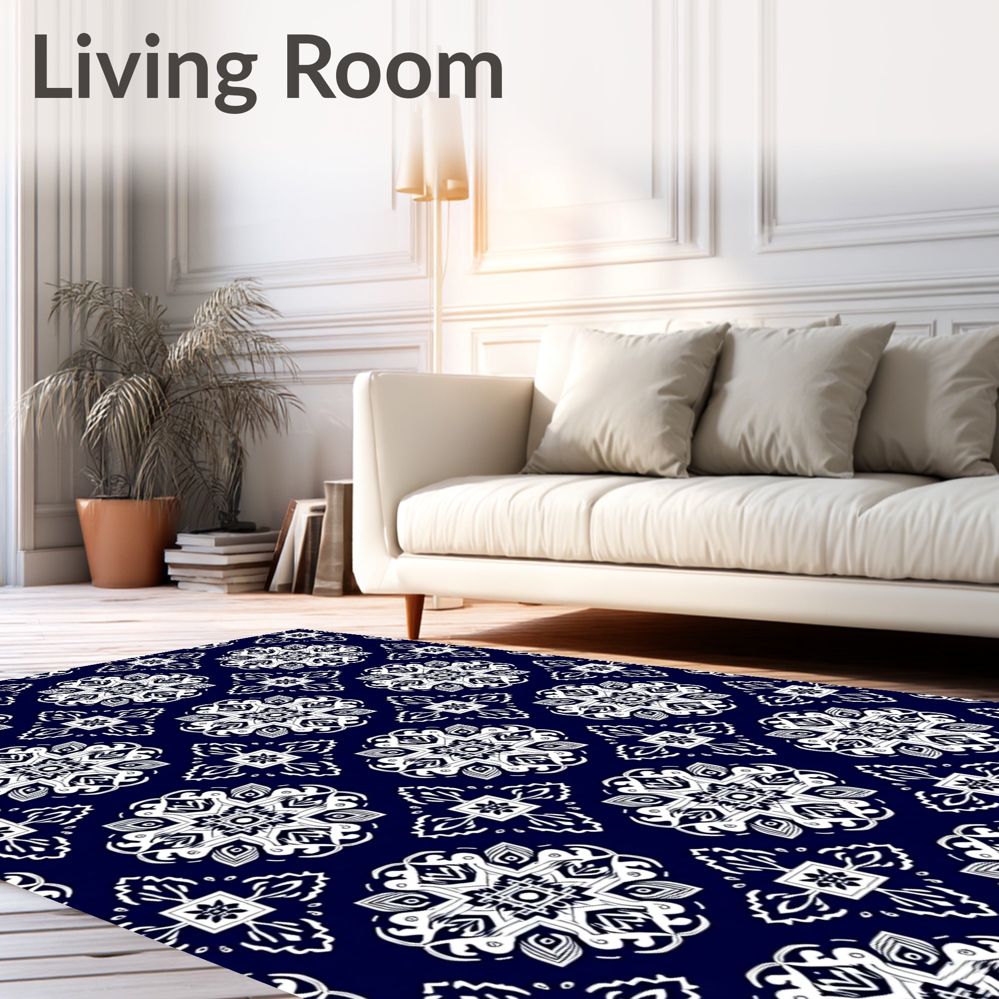 Classic White Medallion Navy Rug