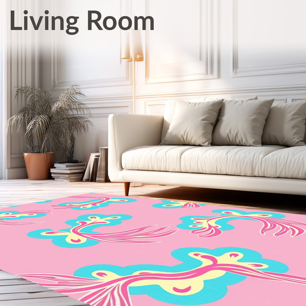 Playful Pink Aqua Coral Bloom Rug