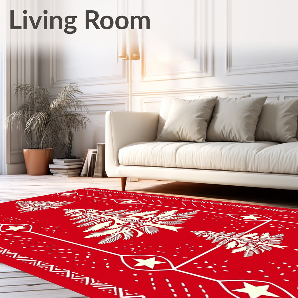 Festive Red Christmas Tree Star Runner Rug