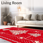 Festive Red Christmas Tree Star Runner Rug