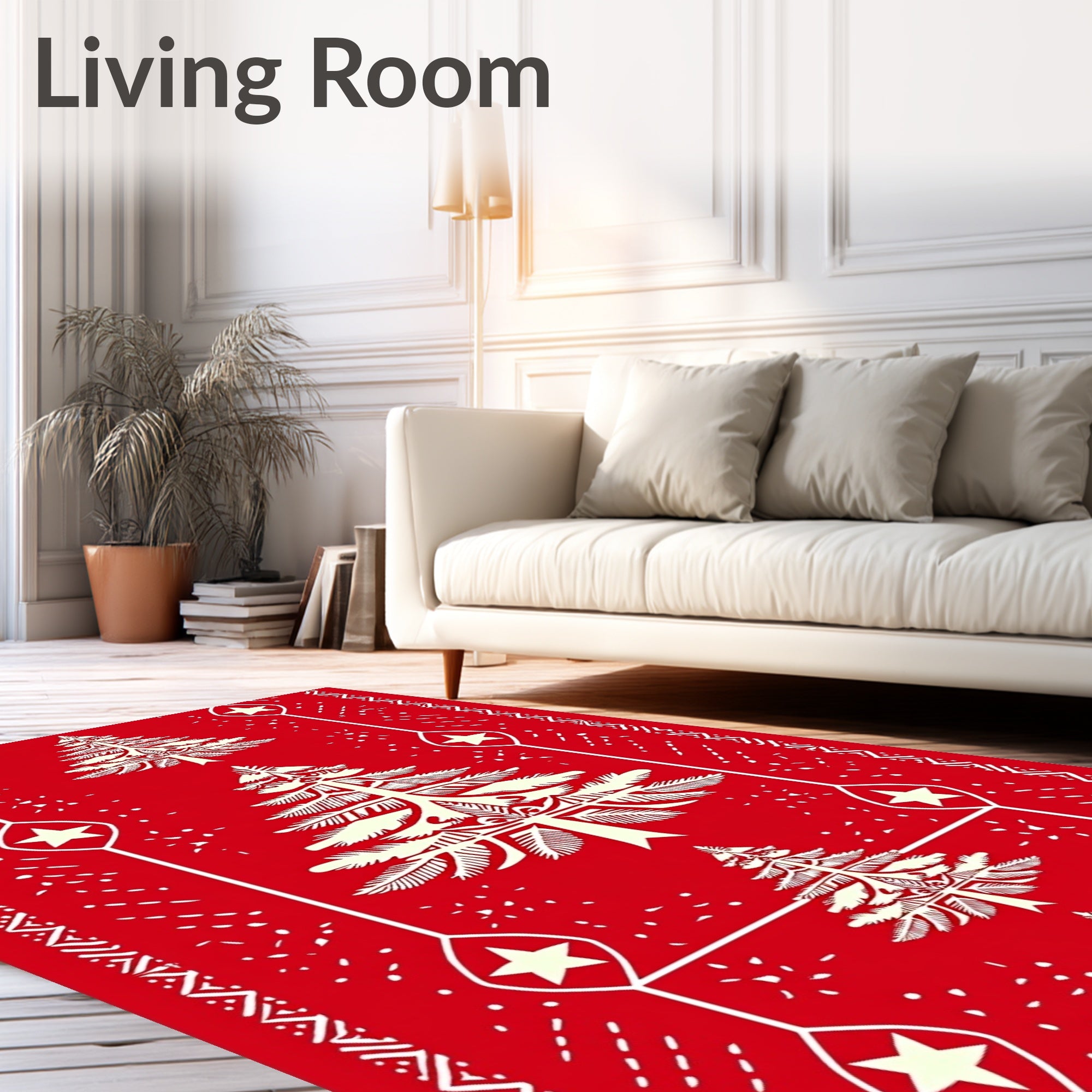Festive Red Christmas Tree Star Runner Rug