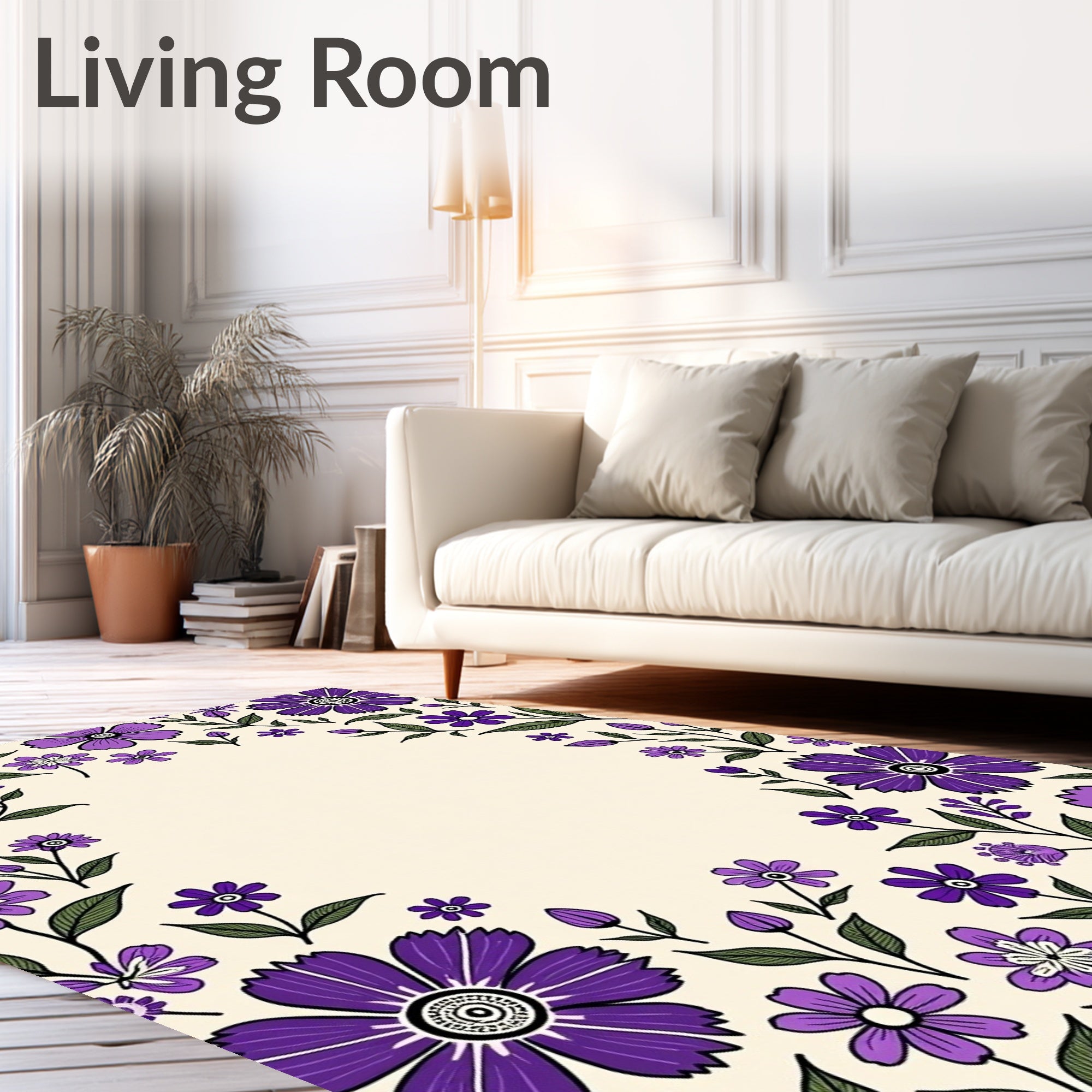 Whimsical Purple Floral Garland Rug