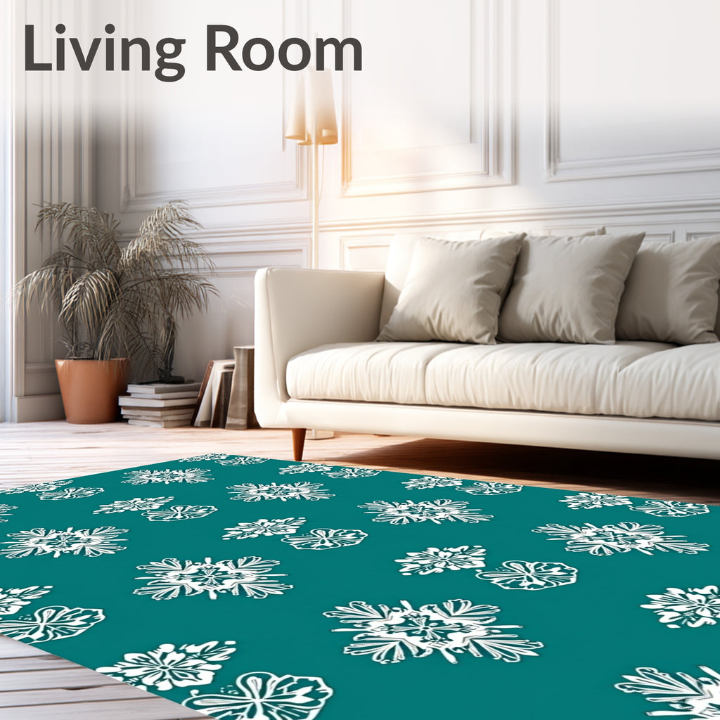 Teal White Floral Medallion Repeat Rug