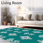 Teal White Floral Medallion Repeat Rug