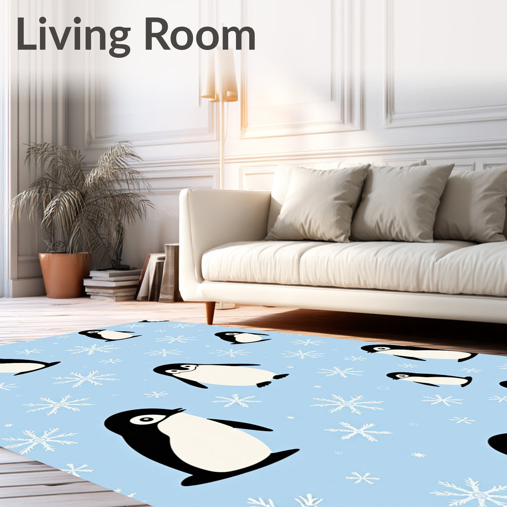 Cute Penguin Snowflakes Pattern Rug
