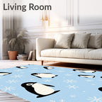 Cute Penguin Snowflakes Pattern Rug