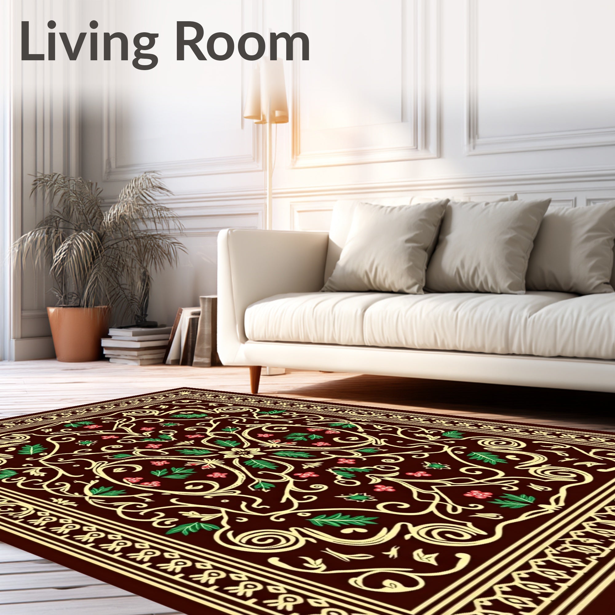 Rich Burgundy Floral Swirl Medallion Rug