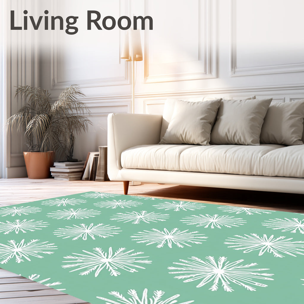 White Starburst Teal Background Rug