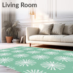 White Starburst Teal Background Rug