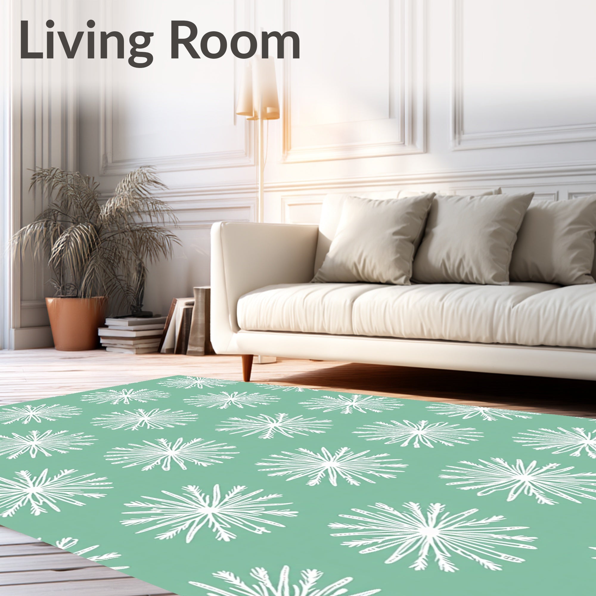 White Starburst Teal Background Rug