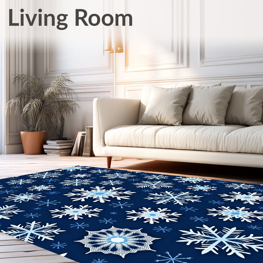 Wintertime Snowflake Navy Blue Rug