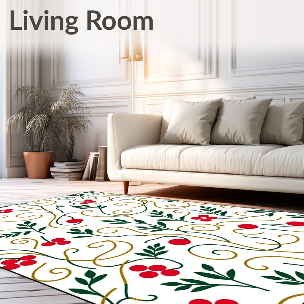 Red Berry Green Leaf Swirl Rug