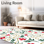 Red Berry Green Leaf Swirl Rug