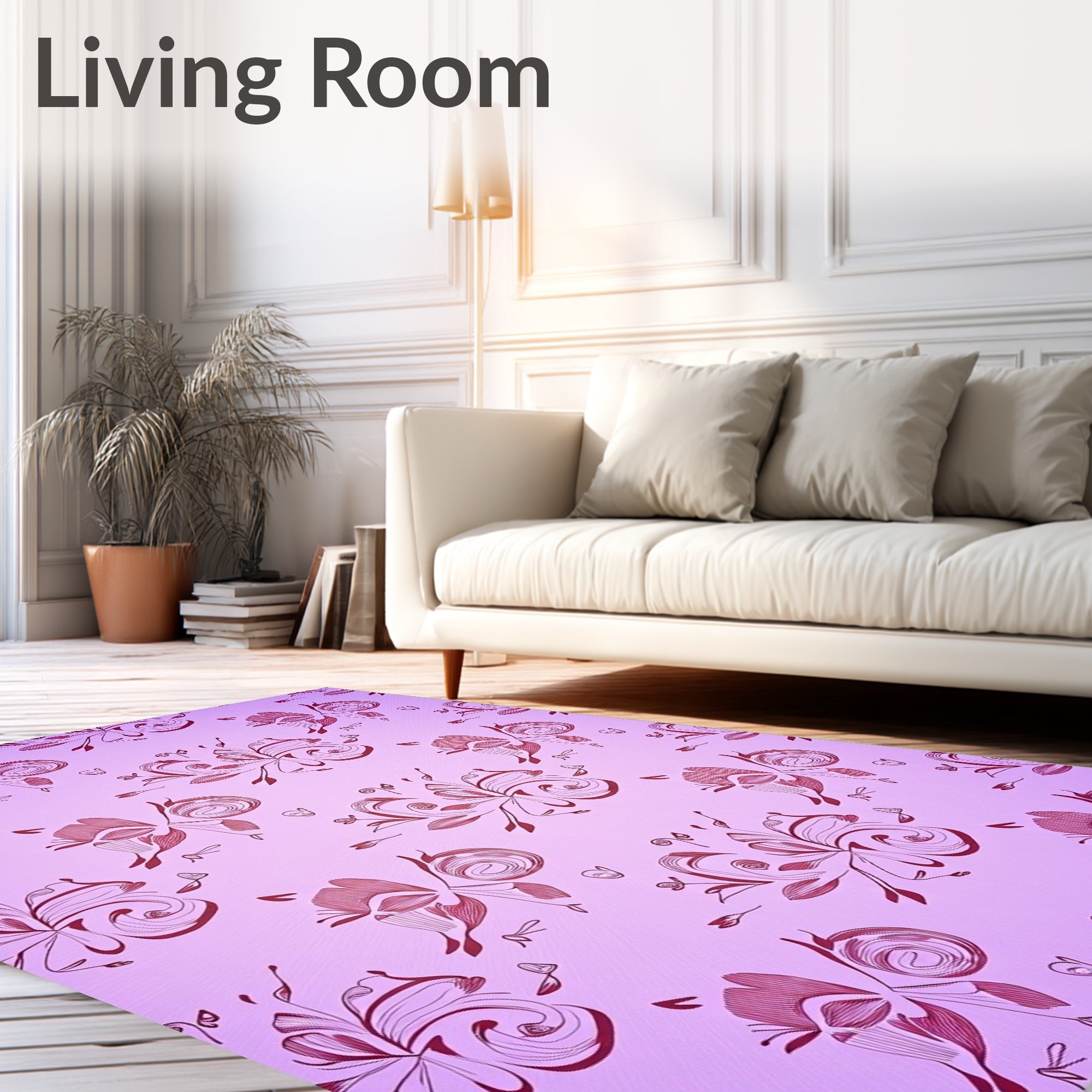 Orchid Pink Butterfly Floral Swirl Rug