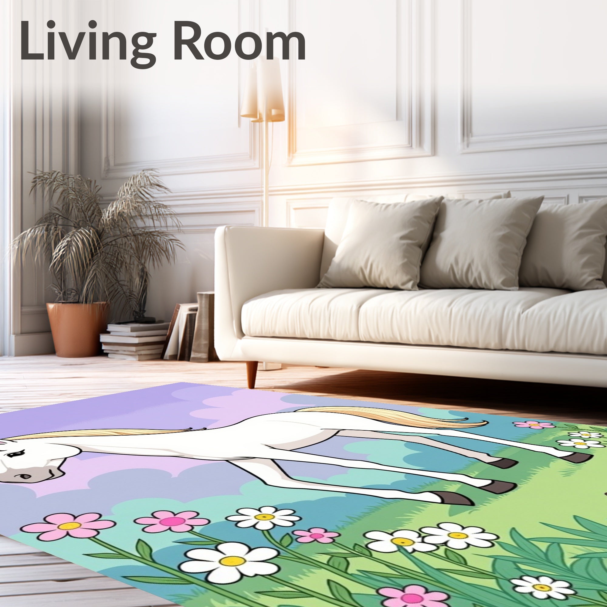 White Horse Amidst Pink Flowers Rug