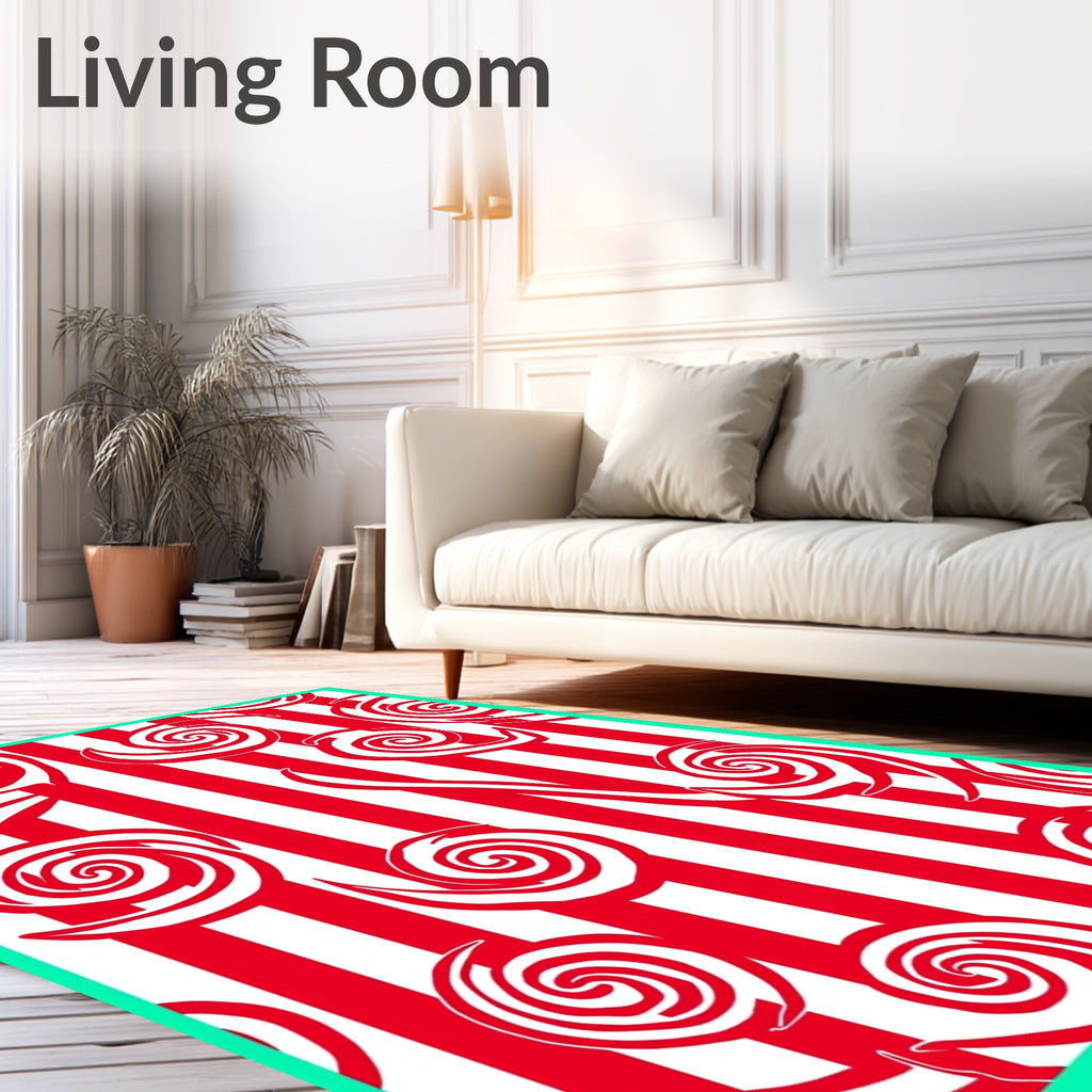 Whimsical Red Spiral Stripe Rug