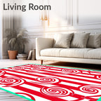 Whimsical Red Spiral Stripe Rug
