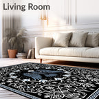 Mysterious Black Bird Floral Scroll Rug