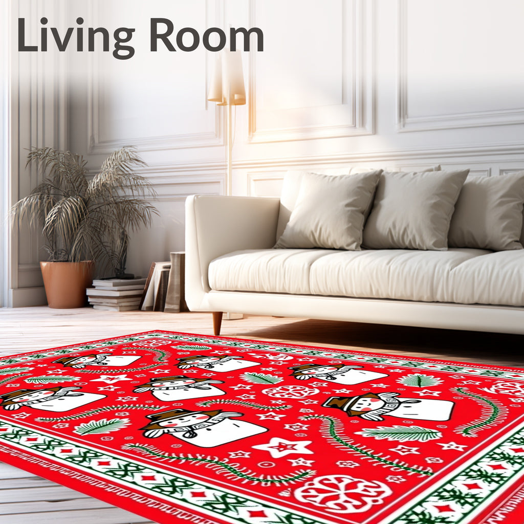 Festive Red Snowman And Star Collection Rug