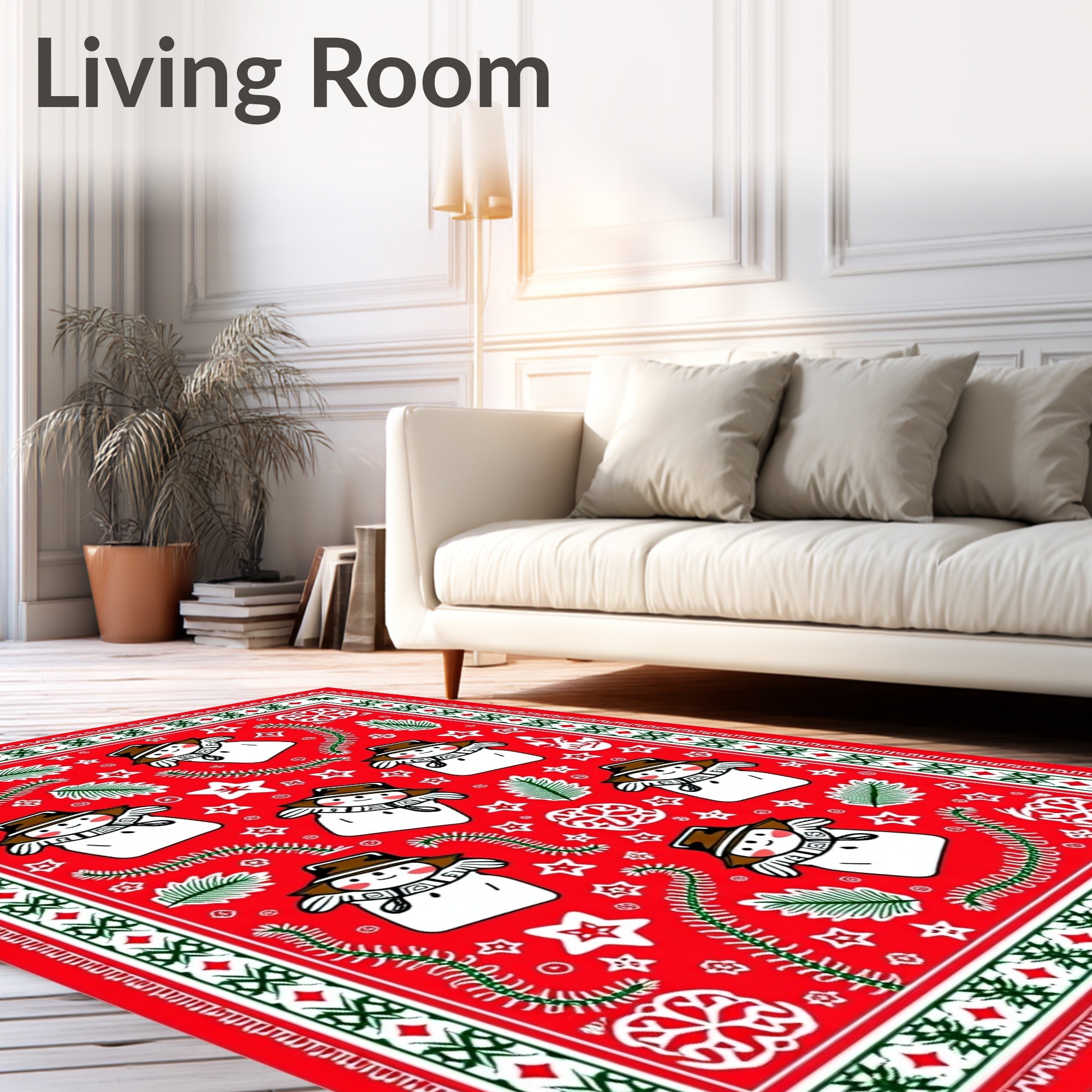 Festive Red Snowman And Star Collection Rug