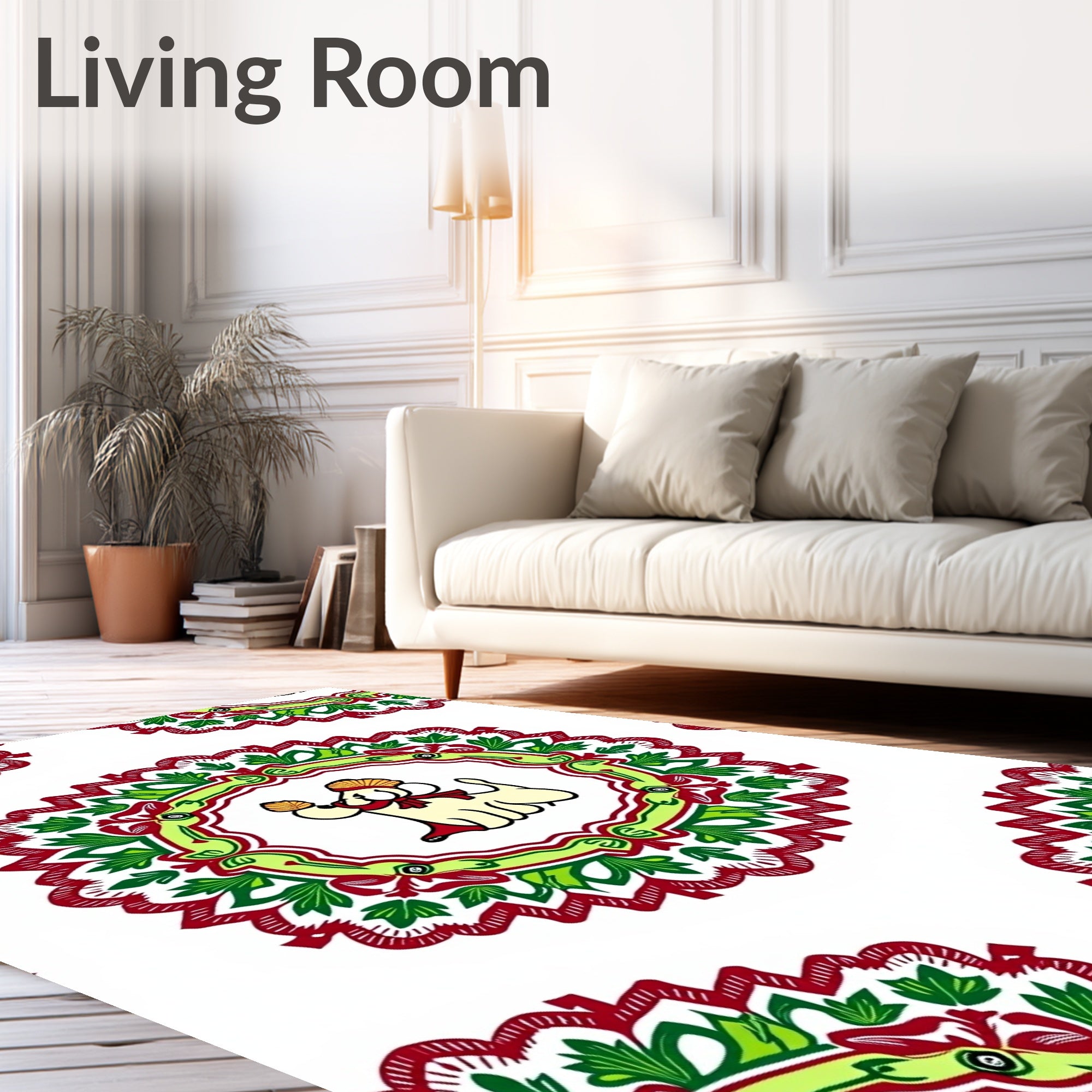 Whimsical Dog Garden Round Rug