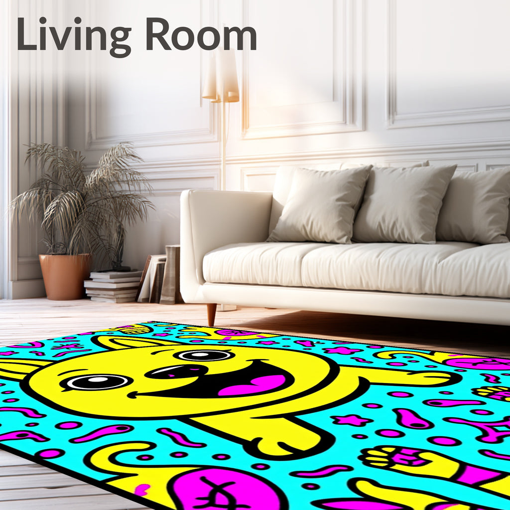 Happy Yellow French Bulldog Bubble Blast Rug