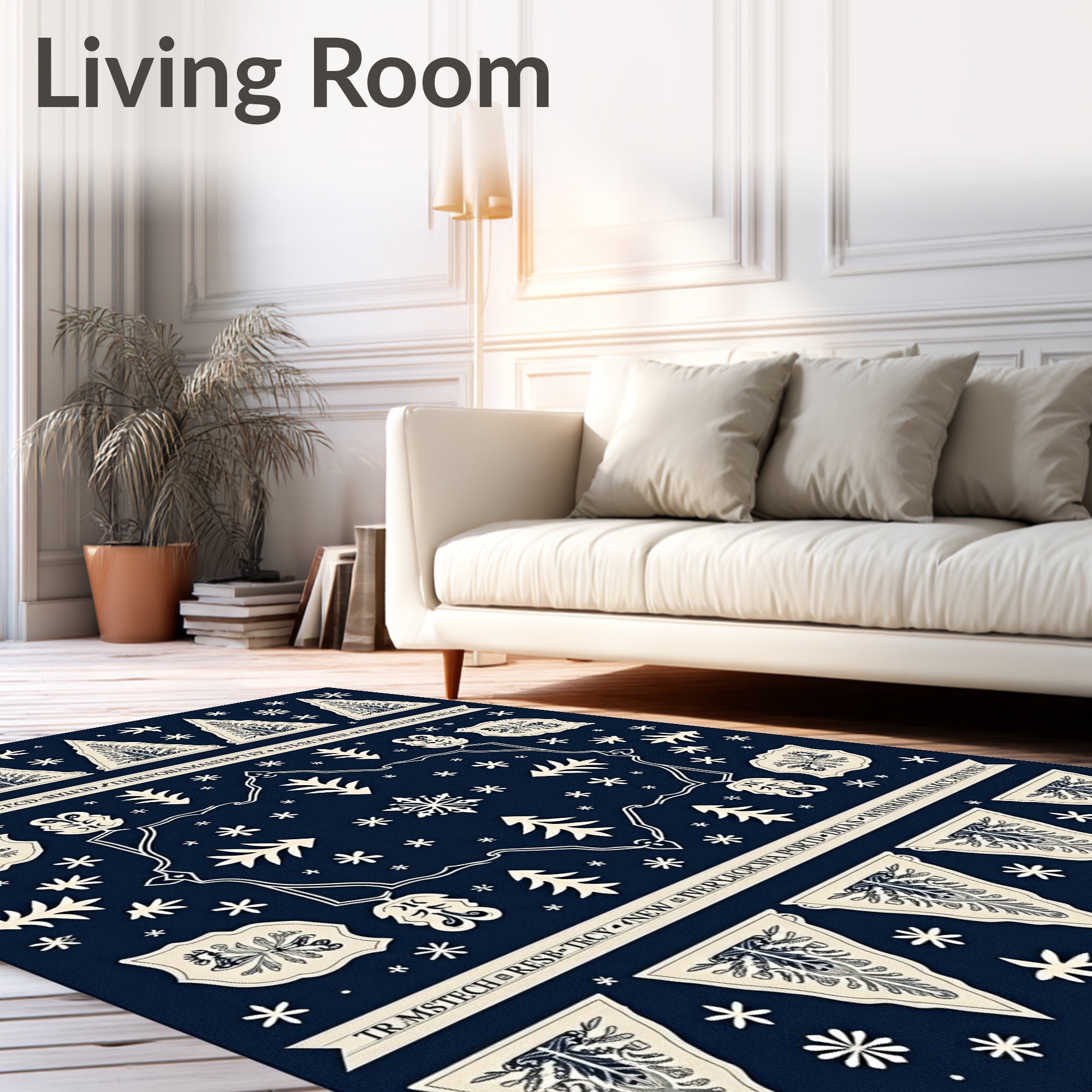 Navy Blue Winter Forest Medallion Rug