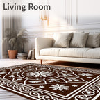 Elegant White Floral Medallion Brown Rug