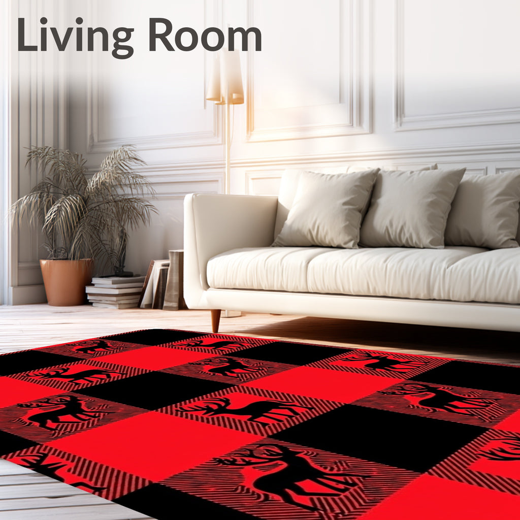 Red Black Buffalo Check Deer Rug
