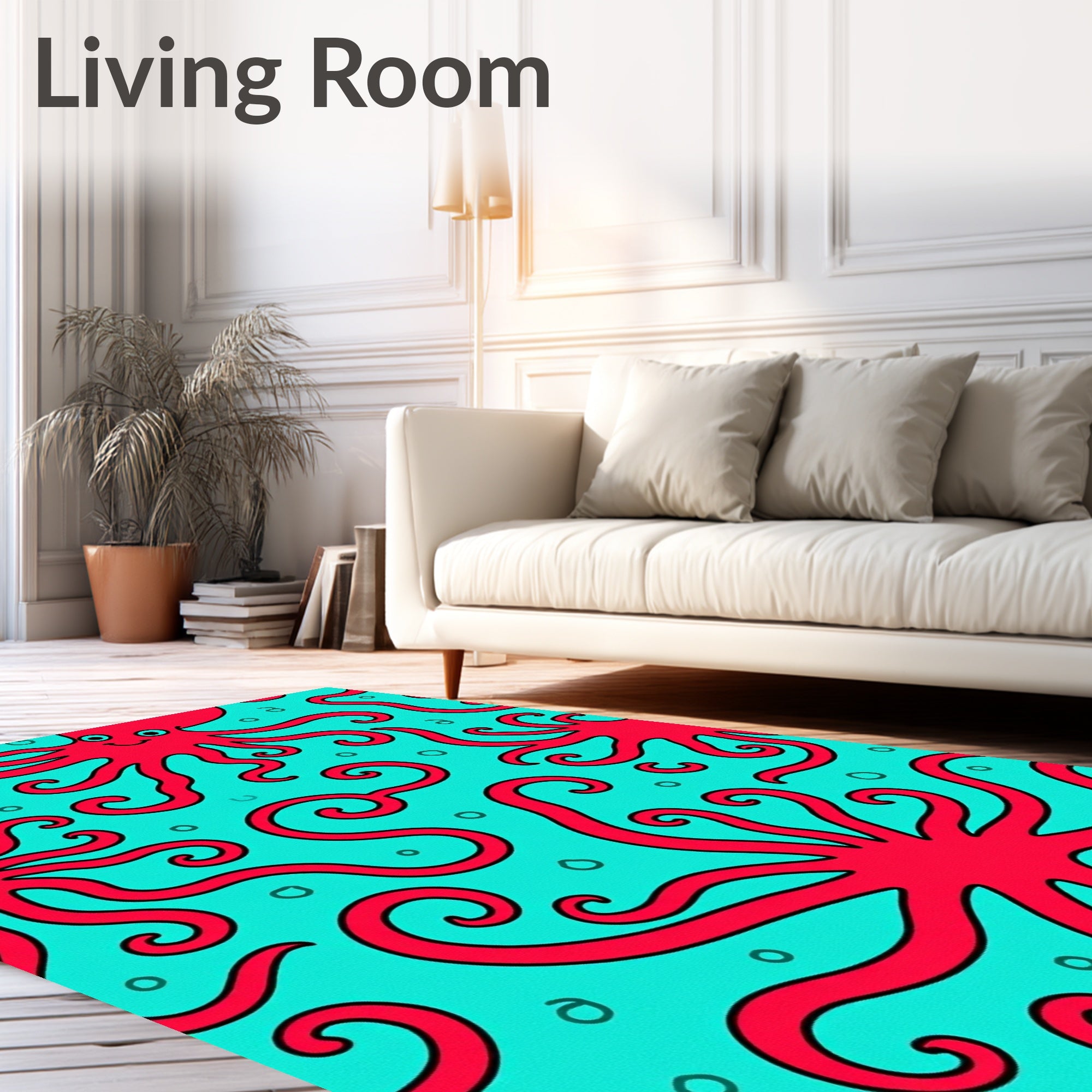 Crimson Octopus Swirl Aqua Rug