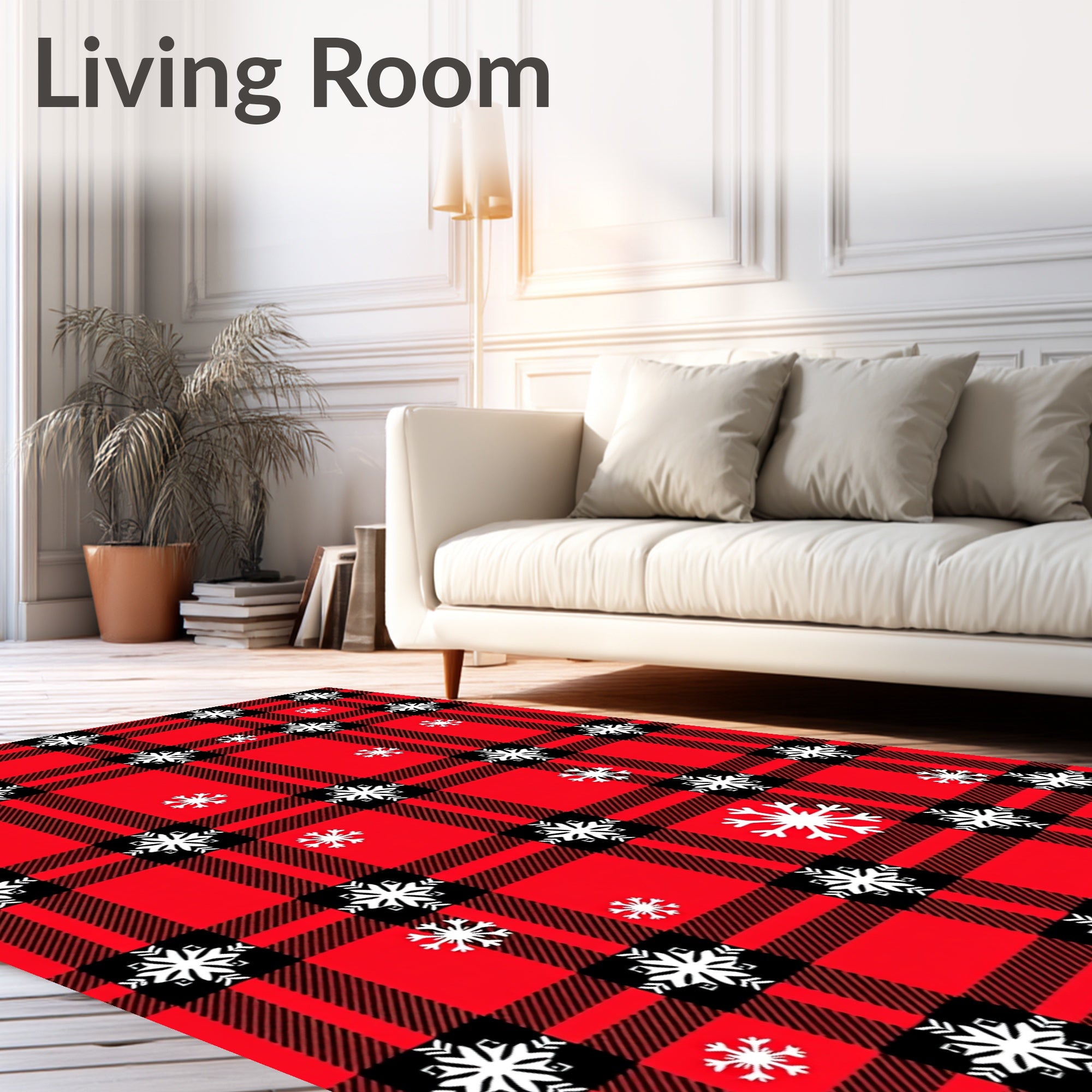 Red Black Plaid Snowflake Celebration Rug