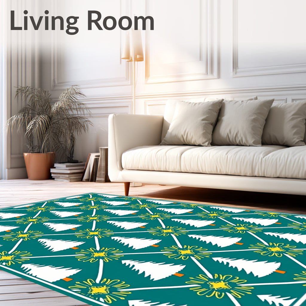 Teal White Pine Sunburst Geometric Rug
