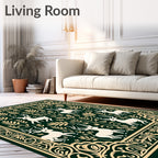 Dark Green Forest Fauna Woodland Medallion Rug