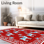 Red White Blue Reindeer Snowflake Border Rug