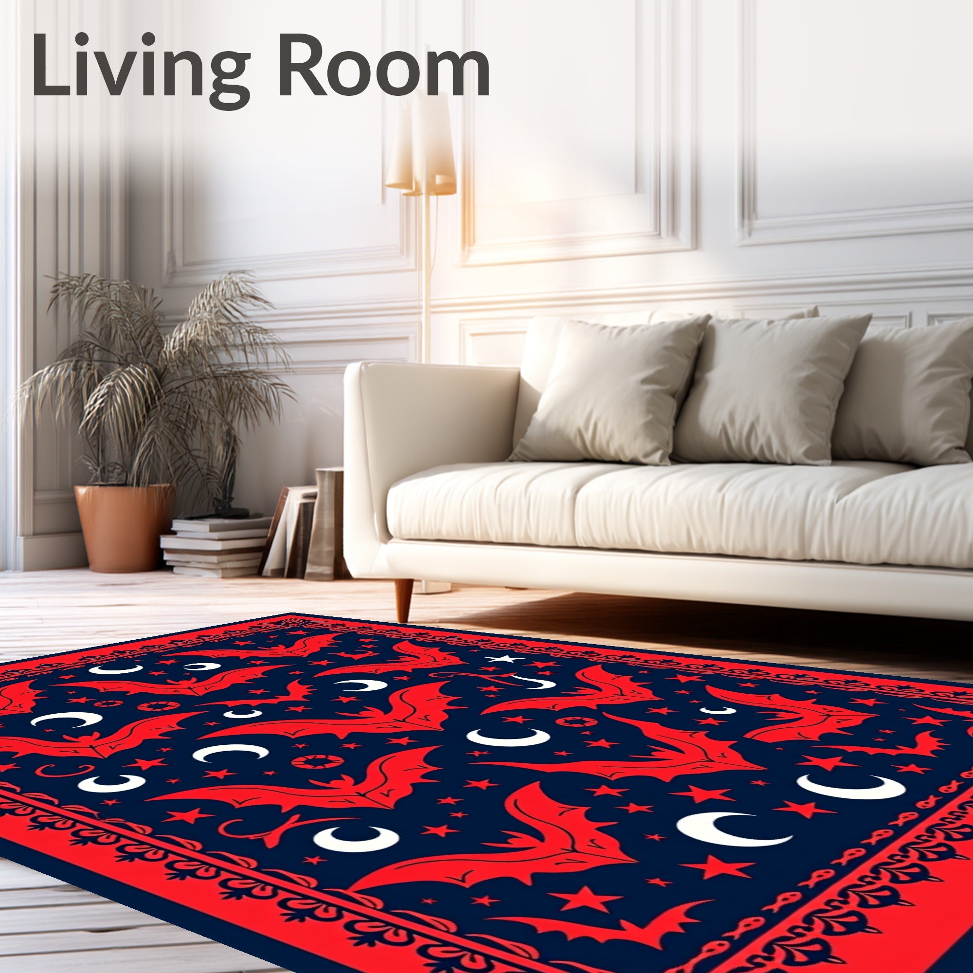 Crimson Bat Moon Star Night Rug