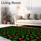Emerald Green Leaf Red Berry Floral Rug