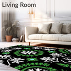 Black Green White Snowflake Medallion Rug