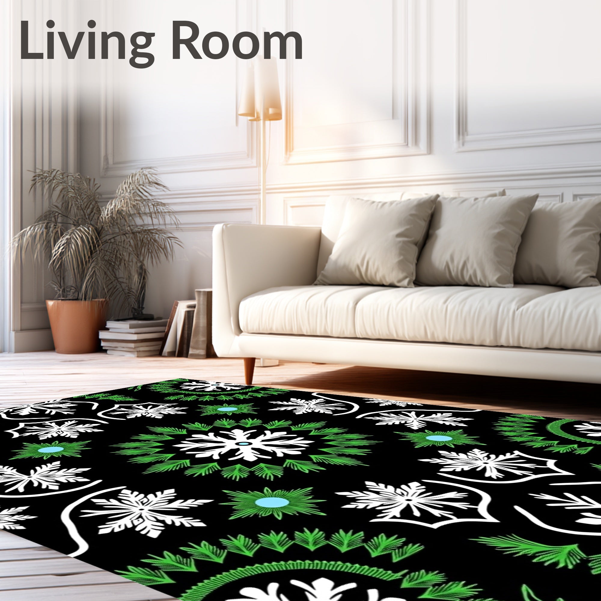 Black Green White Snowflake Medallion Rug