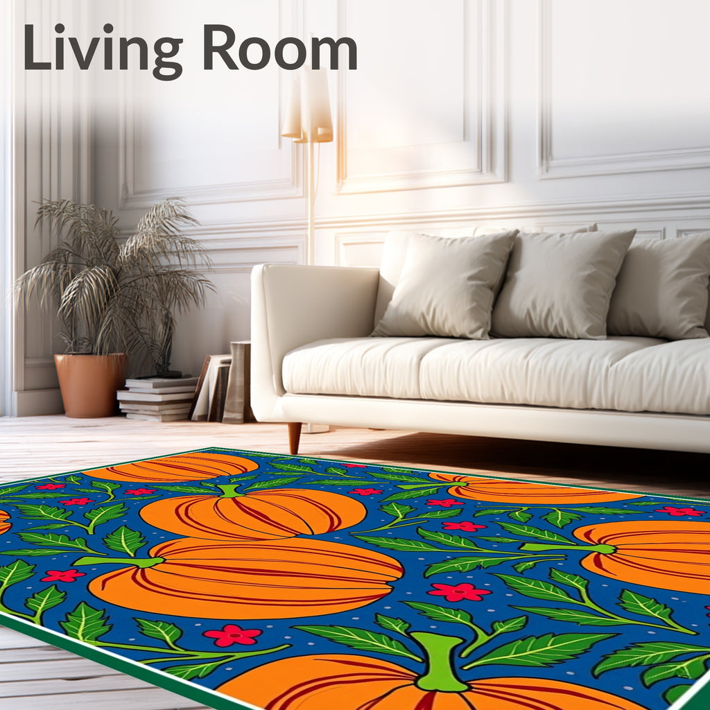 Vibrant Orange Pumpkin Floral Sprig Rug