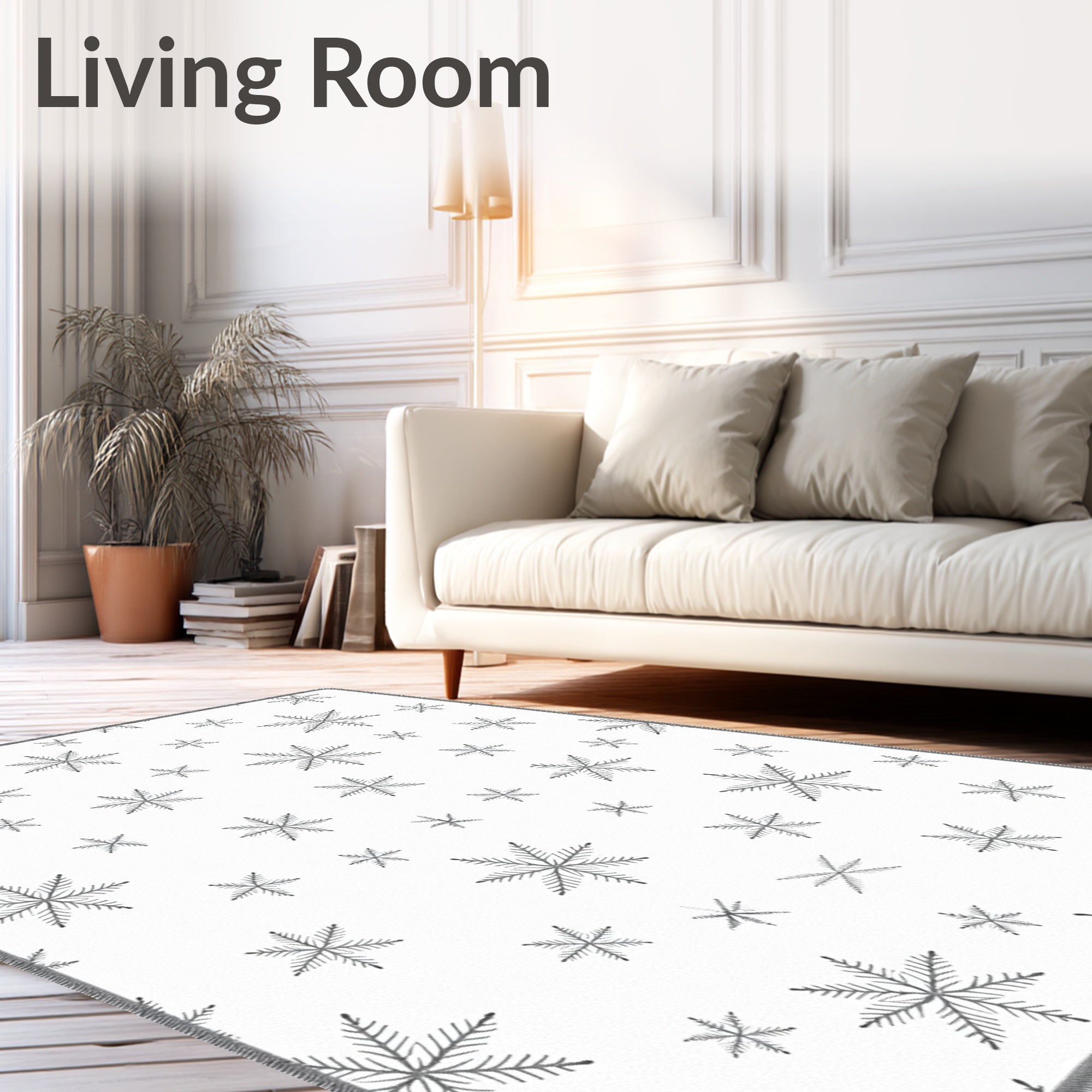 White Gray Snowflake Scatter Rug