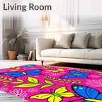Vibrant Butterflies and Foliage on Pink Rug