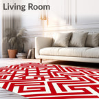 Bold Red Geometric Labyrinth Rug