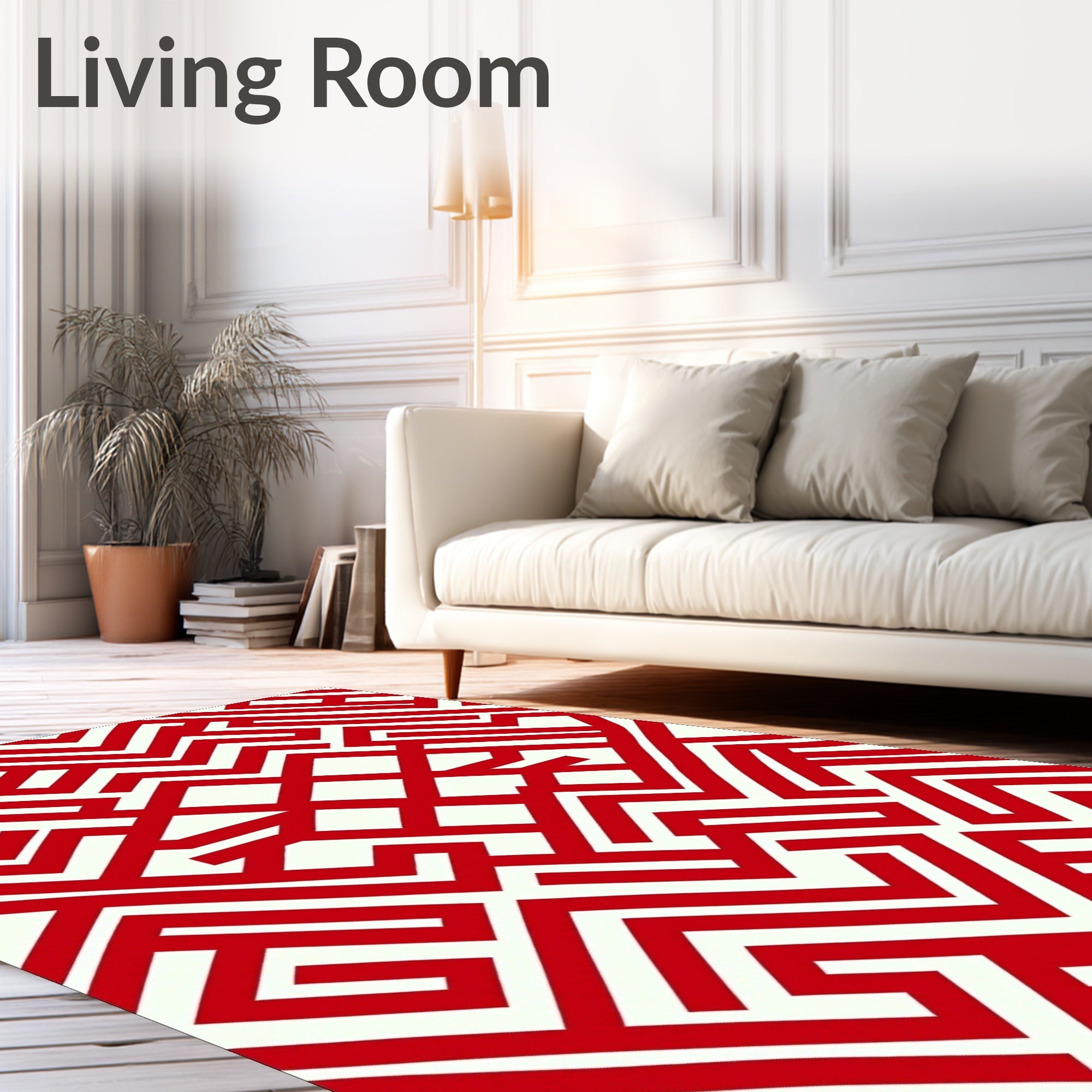Bold Red Geometric Labyrinth Rug