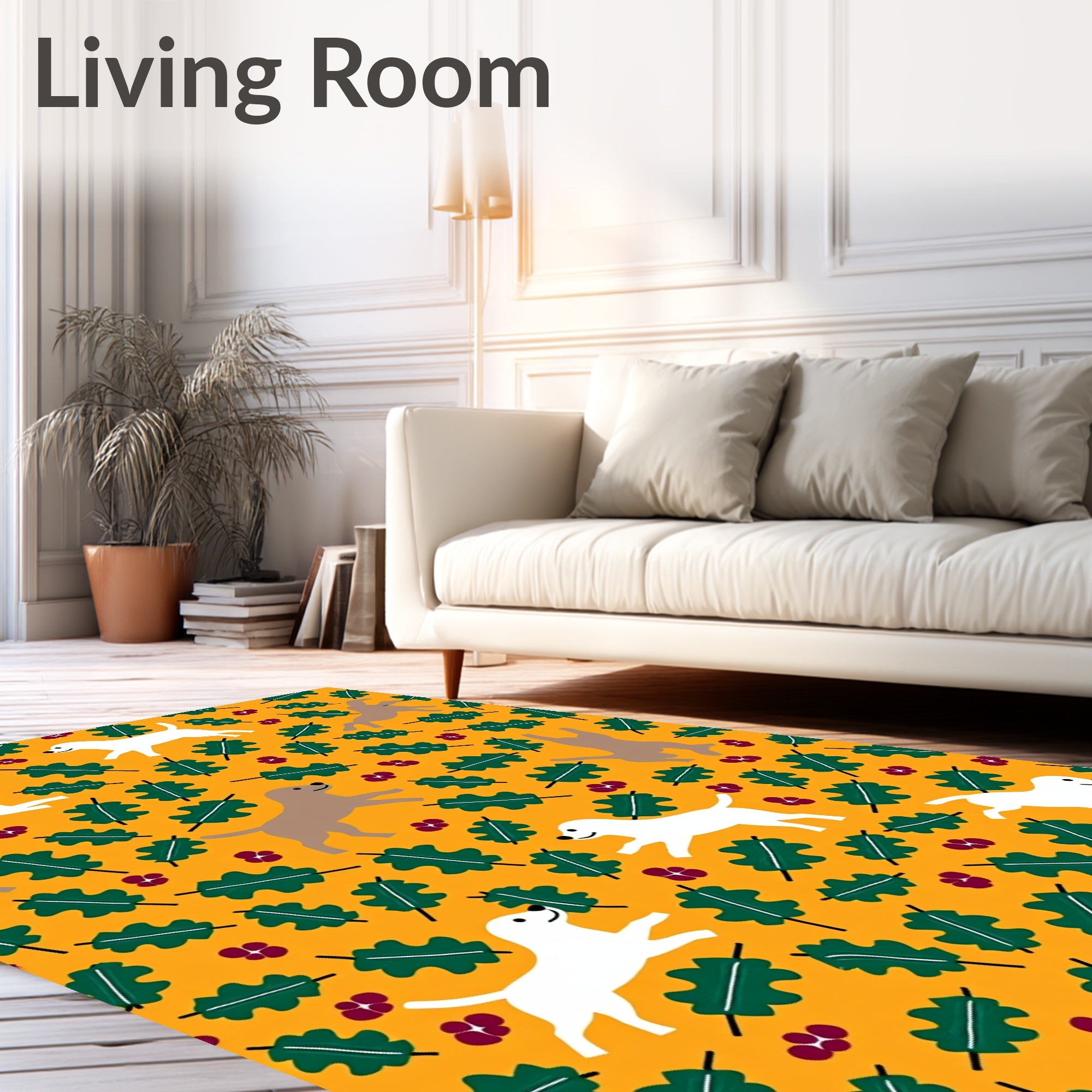 Playful Dogs Amber Leaf Cluster Rug