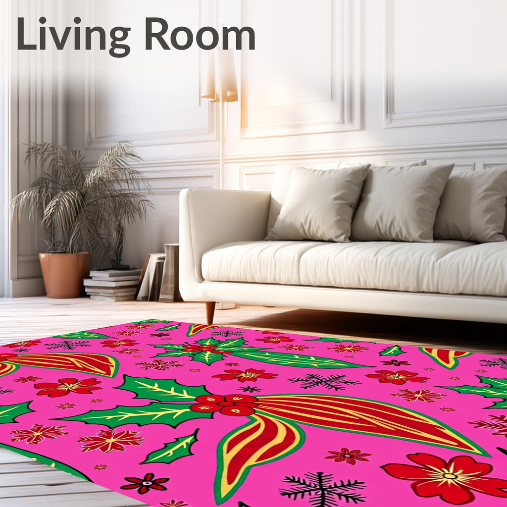 Merry Pink Holly Snowflake Bow Rug