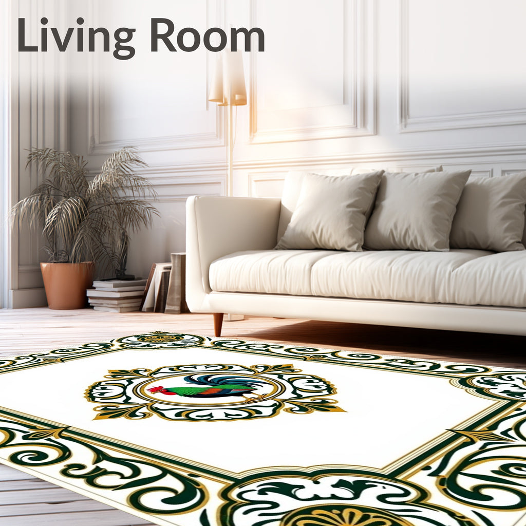 Green Rooster Floral Medallion Border Rug