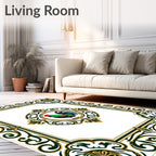 Green Rooster Floral Medallion Border Rug