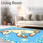 Playful Cream Horse Starry Blue Rug